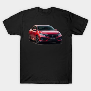 Vibrant Red Honda Civic Vector Front Tee T-Shirt